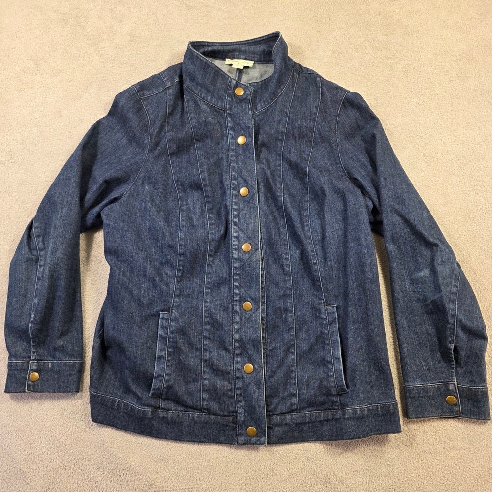 Coldwater Creek Denim Jacket Womens 1X Blue Mock Neck Snap Front Streetwear
